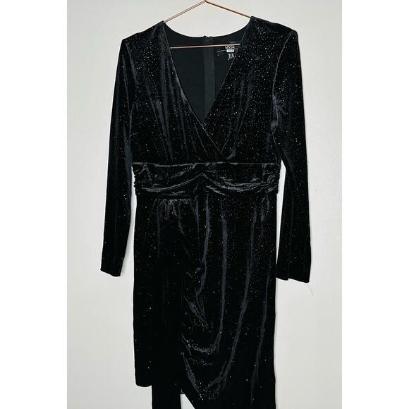 NISSA Black Velvet Crystal Embellished Sparkle Waist Strap Mini Dress Size US 10 - Picture 4 of 16